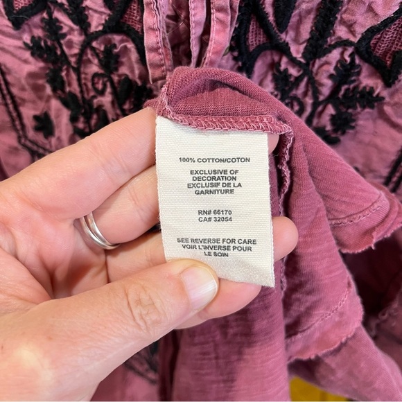 Free People Mauve Tunic with Black Embroidery Lace Up Raw Hem Festival Boho - Picture 7 of 9